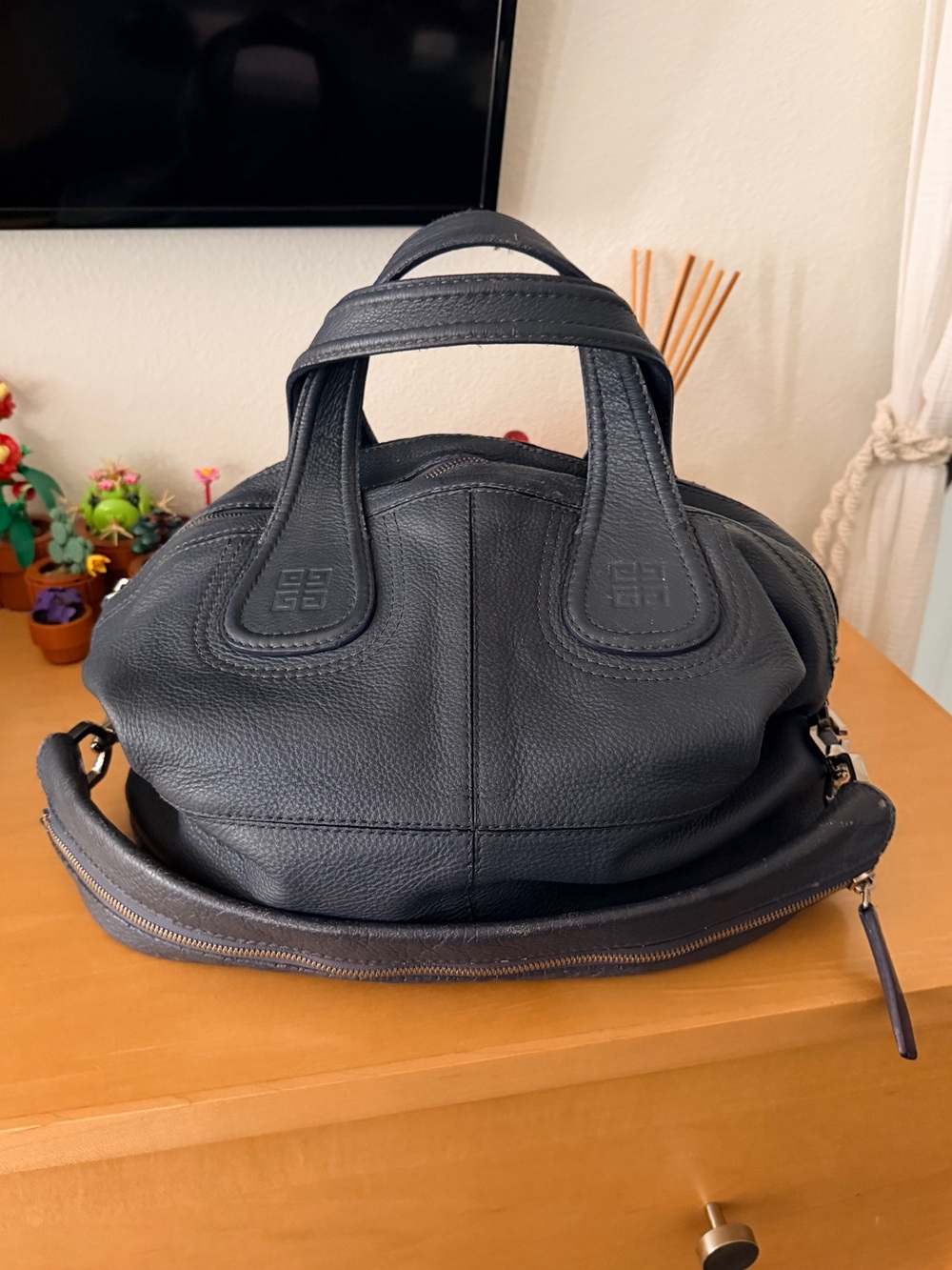 Givenchy Slate Pebbled Leather Medium Nightingale